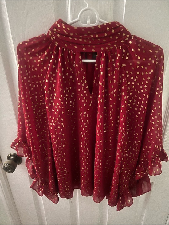 Vince Camuto Tops - Vince Camuto Red Blouse with Gold Details, Ruffled Wide Sleeves Size. XL